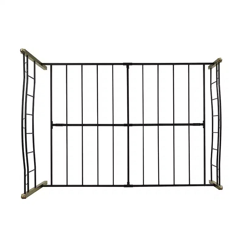 Whisen Full Metal Bed, Platform Bed Frame with Wavy Headboard, Geometric Footboard, Classic Finials, Center Bar, Easy Assembly - Black & Gold