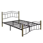 Whisen Full Metal Bed, Platform Bed Frame with Wavy Headboard, Geometric Footboard, Classic Finials, Center Bar, Easy Assembly - Black & Gold