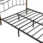 Whisen Full Metal Bed, Platform Bed Frame with Wavy Headboard, Geometric Footboard, Classic Finials, Center Bar, Easy Assembly - Black & Gold