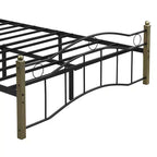 Whisen Full Metal Bed, Platform Bed Frame with Wavy Headboard, Geometric Footboard, Classic Finials, Center Bar, Easy Assembly - Black & Gold