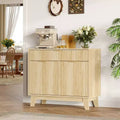 Natural Oak Fluted Sideboard Buffet Cabinet with Storage - Modern Accent Cabinet with Adjustable Shelf & Drawer for Kitchen, Entryway & Living Room