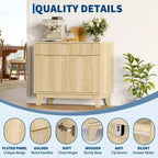 Buffet / Meuble de Rangement en Chêne Naturel Cannelé – Commode d'Appoint Moderne avec Étagère Réglable et Tiroir pour Cuisine, Entrée et Salon