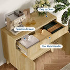 Buffet / Meuble de Rangement en Chêne Naturel Cannelé – Commode d'Appoint Moderne avec Étagère Réglable et Tiroir pour Cuisine, Entrée et Salon