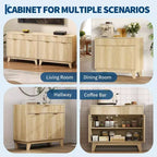 Buffet / Meuble de Rangement en Chêne Naturel Cannelé – Commode d'Appoint Moderne avec Étagère Réglable et Tiroir pour Cuisine, Entrée et Salon