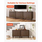 VEVOR Coffee Bar Cabinet, Mid Century Fluted Coffee Bar Table with 2-Tier Storage, Buffet Stand Cabinet with Barn Door, 31.5 x 14.7 x 31.5 in, Brown
