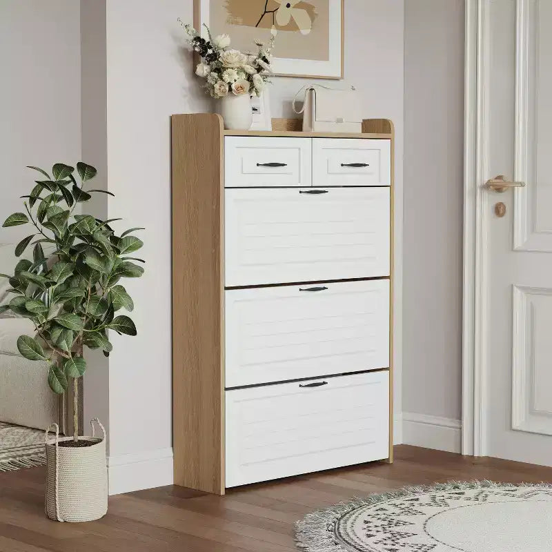 Meuble à chaussures chêne blanc 1250 avec 3 portes et 2 tiroirs
