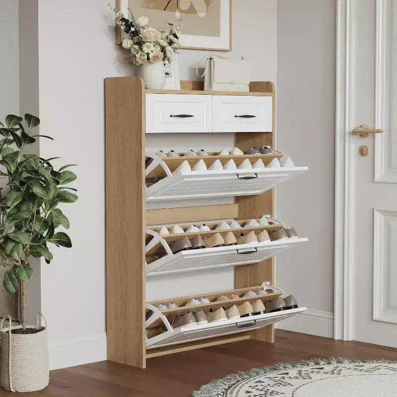 Meuble à chaussures chêne blanc 1250 avec 3 portes et 2 tiroirs