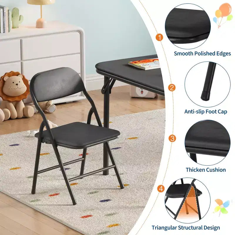 Ensemble table et 4 chaises pliantes pour enfants, pliable avec espace de rangement, ensemble table et chaises pour tout-petits pour salle à manger, maternelle et salle de classe