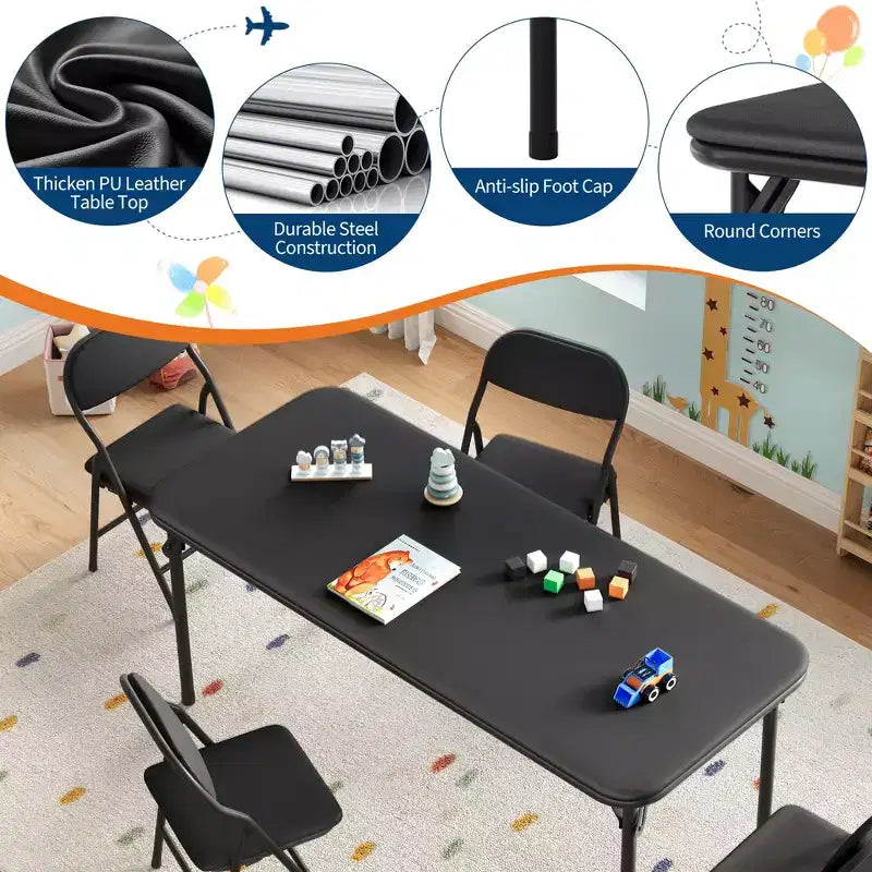 Ensemble table et 4 chaises pliantes pour enfants, pliable avec espace de rangement, ensemble table et chaises pour tout-petits pour salle à manger, maternelle et salle de classe