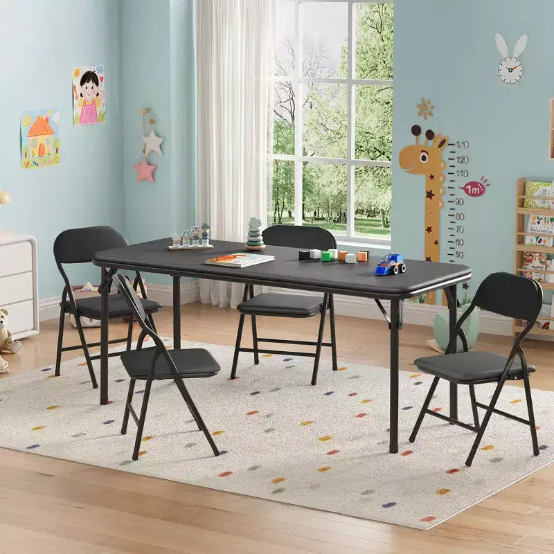 Ensemble table et 4 chaises pliantes pour enfants, pliable avec espace de rangement, ensemble table et chaises pour tout-petits pour salle à manger, maternelle et salle de classe