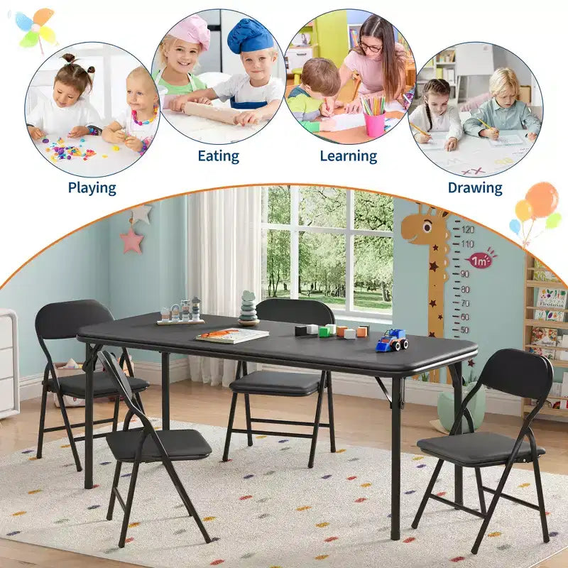 Ensemble table et 4 chaises pliantes pour enfants, pliable avec espace de rangement, ensemble table et chaises pour tout-petits pour salle à manger, maternelle et salle de classe