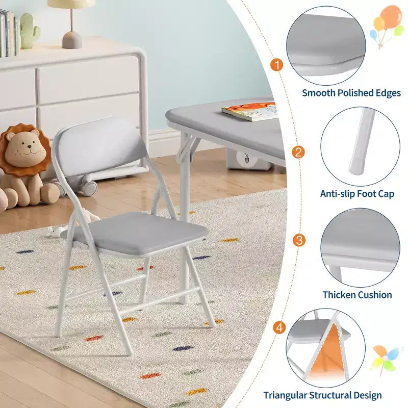 Ensemble table et 4 chaises pliantes pour enfants, pliable avec espace de rangement, ensemble table et chaises pour tout-petits pour salle à manger, maternelle et salle de classe