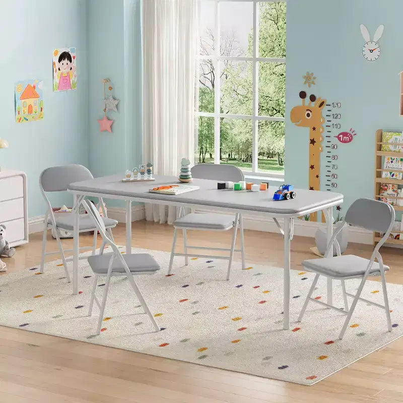 Ensemble table et 4 chaises pliantes pour enfants, pliable avec espace de rangement, ensemble table et chaises pour tout-petits pour salle à manger, maternelle et salle de classe