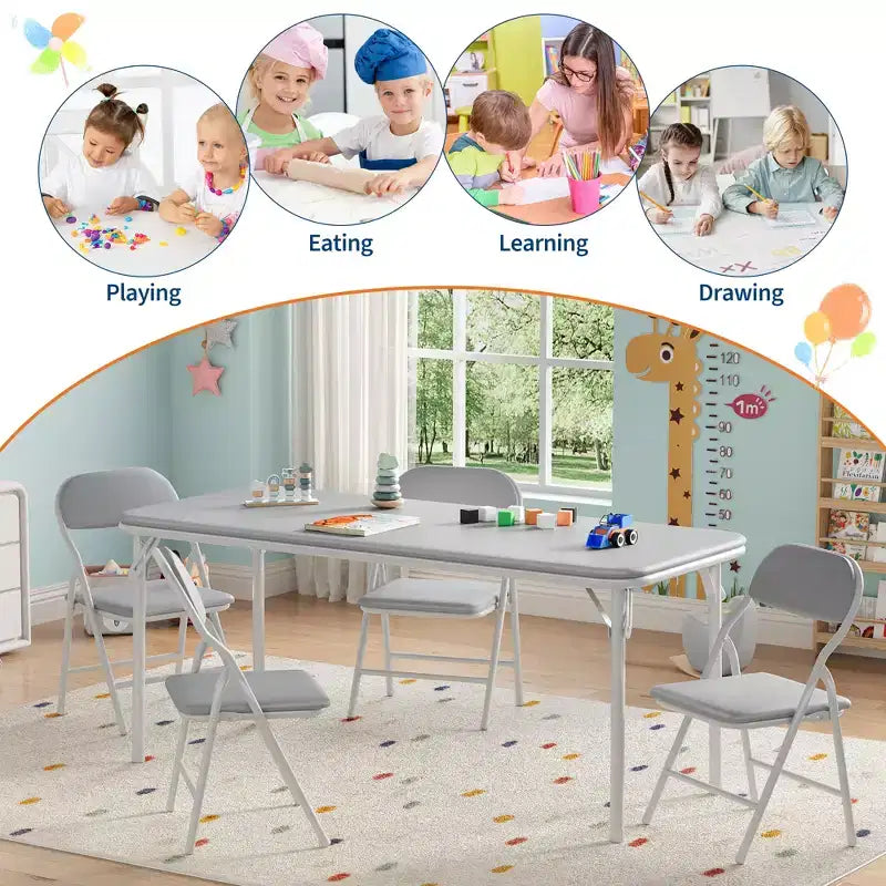 Ensemble table et 4 chaises pliantes pour enfants, pliable avec espace de rangement, ensemble table et chaises pour tout-petits pour salle à manger, maternelle et salle de classe