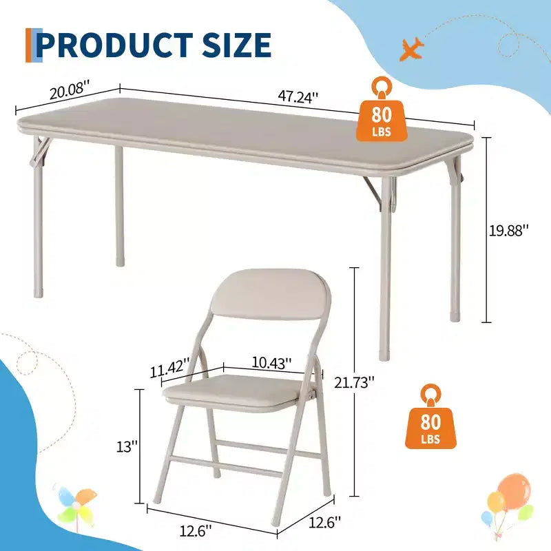 Ensemble table et 4 chaises pliantes pour enfants, pliable avec espace de rangement, ensemble table et chaises pour tout-petits pour salle à manger, maternelle et salle de classe