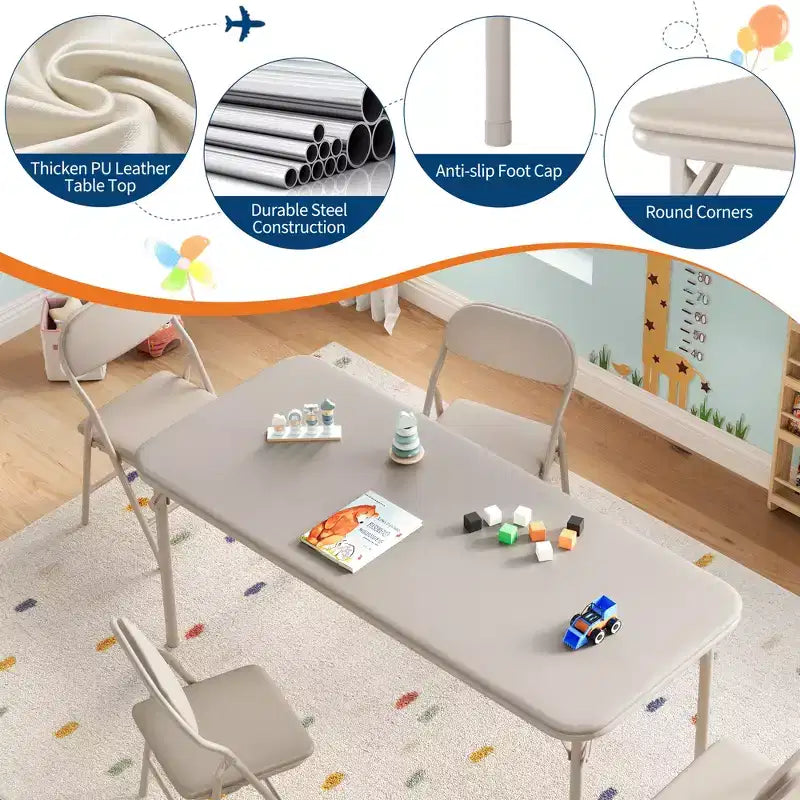 Ensemble table et 4 chaises pliantes pour enfants, pliable avec espace de rangement, ensemble table et chaises pour tout-petits pour salle à manger, maternelle et salle de classe