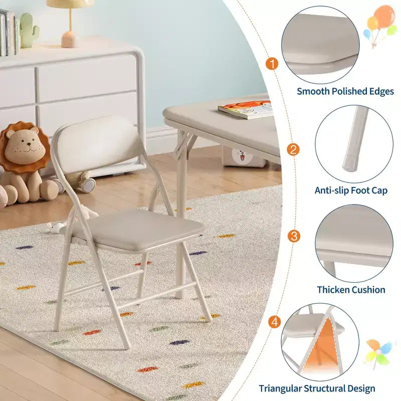 Ensemble table et 4 chaises pliantes pour enfants, pliable avec espace de rangement, ensemble table et chaises pour tout-petits pour salle à manger, maternelle et salle de classe
