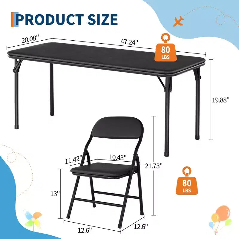 Ensemble table et 4 chaises pliantes pour enfants, pliable avec espace de rangement, ensemble table et chaises pour tout-petits pour salle à manger, maternelle et salle de classe