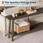 Extra Long 70.9 2-Tier Wooden Console Table - Narrow Rustic Farmhouse Sofa Table Behind Couch for Hallway, Entryway, Foyer