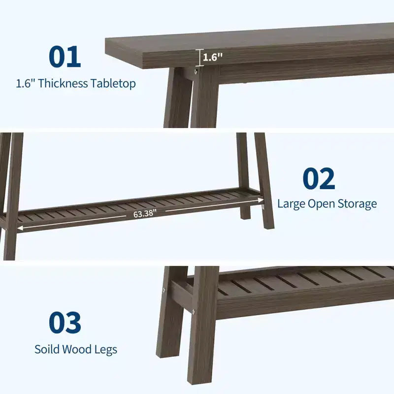 Extra Long 70.9 2-Tier Wooden Console Table - Narrow Rustic Farmhouse Sofa Table Behind Couch for Hallway, Entryway, Foyer