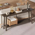 Extra Long 70.9 2-Tier Wooden Console Table - Narrow Rustic Farmhouse Sofa Table Behind Couch for Hallway, Entryway, Foyer
