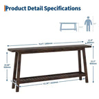 Extra Long 70.9 2-Tier Wooden Console Table - Narrow Rustic Farmhouse Sofa Table Behind Couch for Hallway, Entryway, Foyer