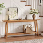 Extra Long 70.9 2-Tier Wooden Console Table - Narrow Rustic Farmhouse Sofa Table Behind Couch for Hallway, Entryway, Foyer