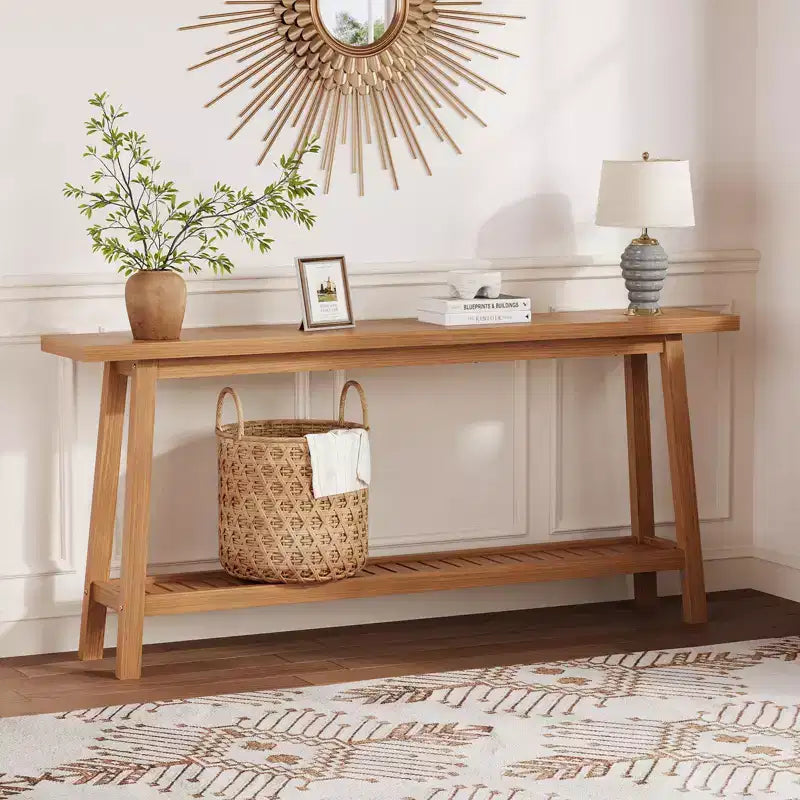 Extra Long 70.9 2-Tier Wooden Console Table - Narrow Rustic Farmhouse Sofa Table Behind Couch for Hallway, Entryway, Foyer