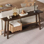 Extra Long 70.9 2-Tier Wooden Console Table - Narrow Rustic Farmhouse Sofa Table Behind Couch for Hallway, Entryway, Foyer