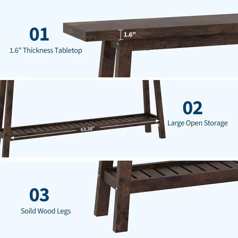 Extra Long 70.9 2-Tier Wooden Console Table - Narrow Rustic Farmhouse Sofa Table Behind Couch for Hallway, Entryway, Foyer