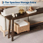 Extra Long 70.9 2-Tier Wooden Console Table - Narrow Rustic Farmhouse Sofa Table Behind Couch for Hallway, Entryway, Foyer