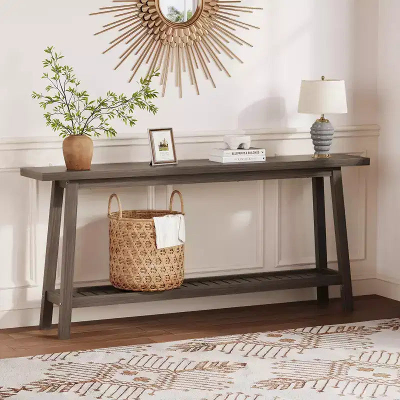 Extra Long 70.9 2-Tier Wooden Console Table - Narrow Rustic Farmhouse Sofa Table Behind Couch for Hallway, Entryway, Foyer
