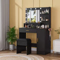 GustoWave Modern Vanity Desk with Mirror, 4-Drawer Cabinet Storage Stool Makeup Table for Bedroom Apartment
