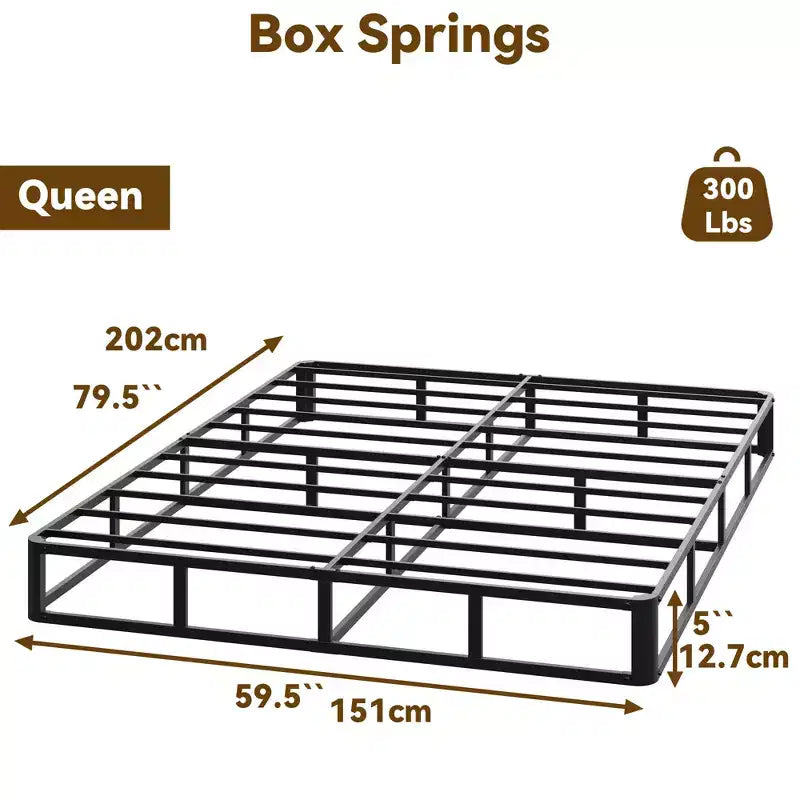 Sommier tapissier plateforme Dyonery Queen en métal, base de matelas en acier robuste, assemblage facile, noir