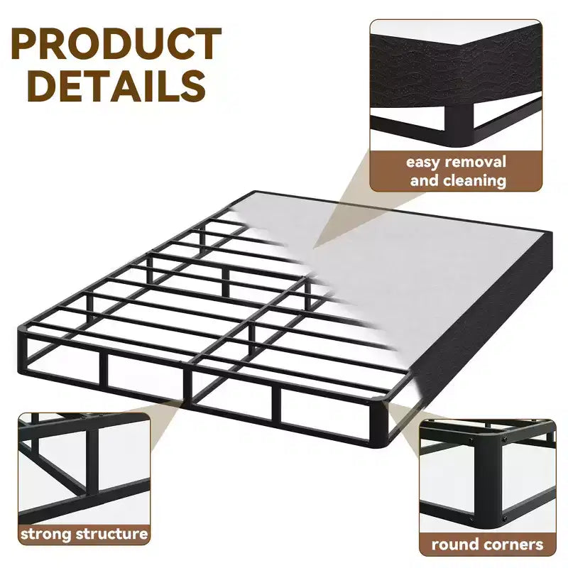 Sommier tapissier plateforme Dyonery Queen en métal, base de matelas en acier robuste, assemblage facile, noir