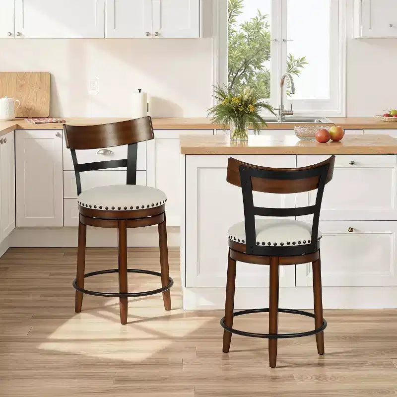 FDW Swivel Counter Height Bar Stool  24.4 Counter Height, 360 Swivel, Metal & Wood Frame, Upholstered Seat with Metal Footrest