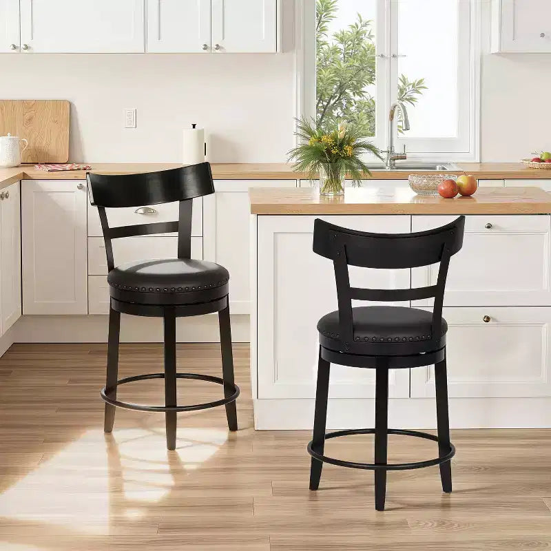 FDW Swivel Counter Height Bar Stool  24.4 Counter Height, 360 Swivel, Metal & Wood Frame, Upholstered Seat with Metal Footrest