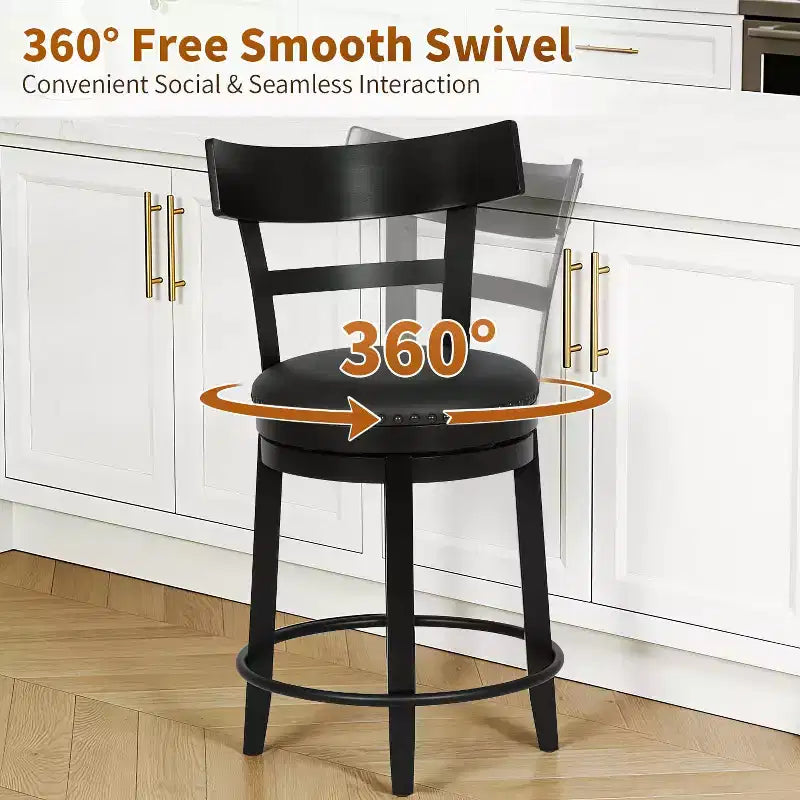 FDW Swivel Counter Height Bar Stool  24.4 Counter Height, 360 Swivel, Metal & Wood Frame, Upholstered Seat with Metal Footrest