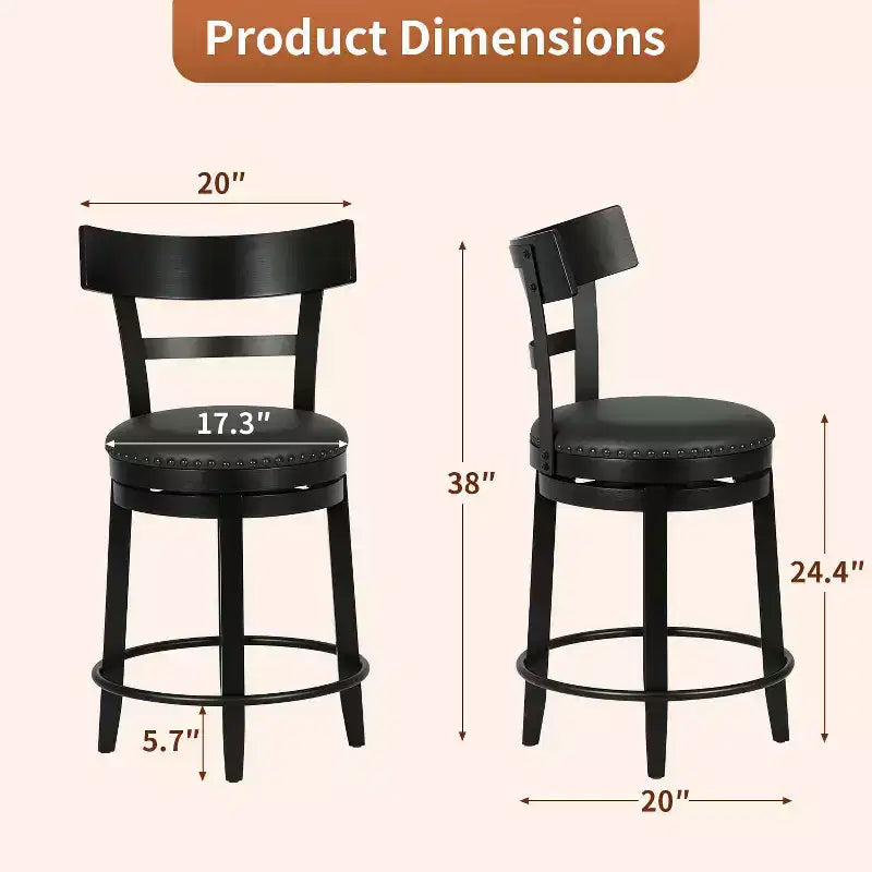 FDW Swivel Counter Height Bar Stool  24.4 Counter Height, 360 Swivel, Metal & Wood Frame, Upholstered Seat with Metal Footrest