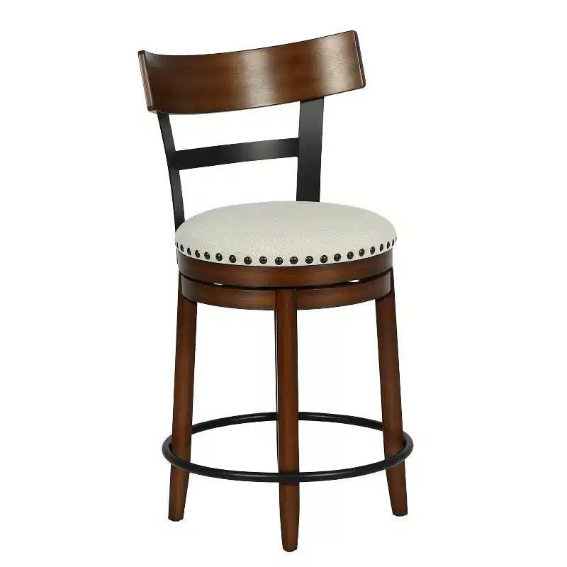 FDW Swivel Counter Height Bar Stool  24.4 Counter Height, 360 Swivel, Metal & Wood Frame, Upholstered Seat with Metal Footrest