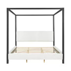 Queen/King Size Canopy Bed Upholstered Platform Bed Frame with Soft Padded Headboard & Sturdy Black Metal Frame, White - ModernLuxe
