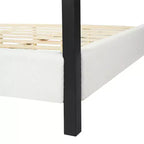 Queen/King Size Canopy Bed Upholstered Platform Bed Frame with Soft Padded Headboard & Sturdy Black Metal Frame, White - ModernLuxe