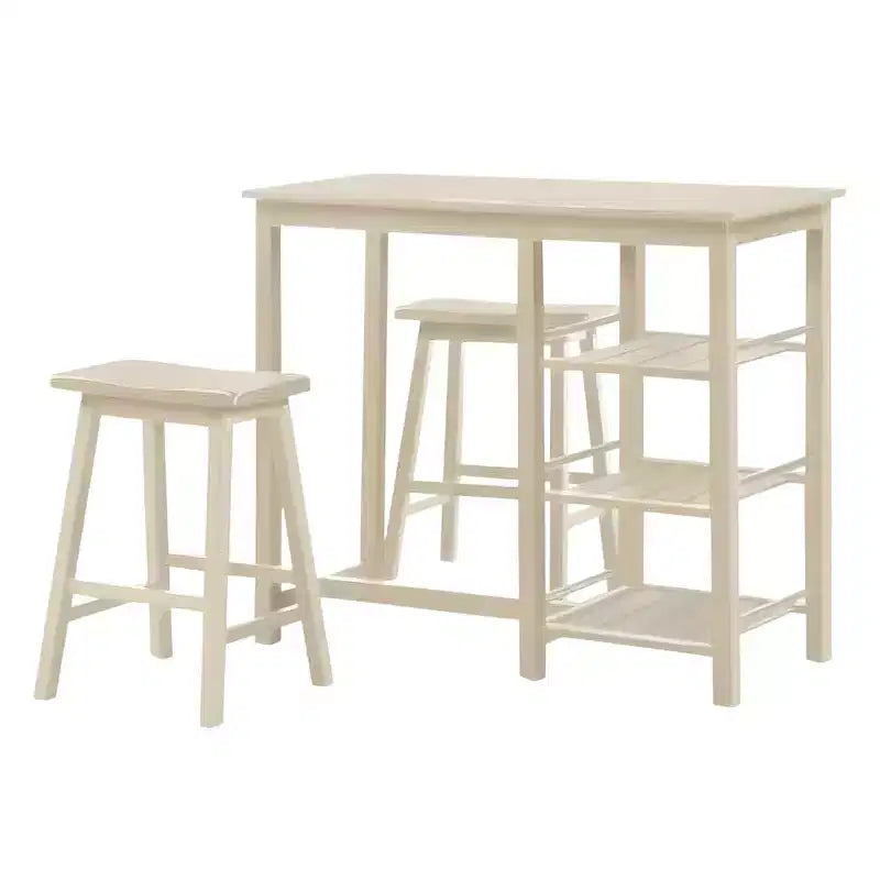 HomeRoots Three Piece Cream Solid Wood Counter Height Bar Table Set