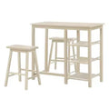 HomeRoots Three Piece Cream Solid Wood Counter Height Bar Table Set