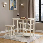 HomeRoots Three Piece Cream Solid Wood Counter Height Bar Table Set