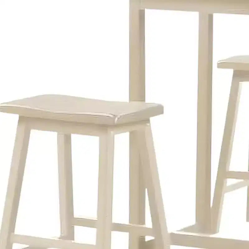 HomeRoots Three Piece Cream Solid Wood Counter Height Bar Table Set