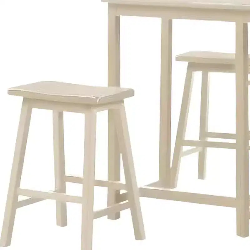 HomeRoots Three Piece Cream Solid Wood Counter Height Bar Table Set