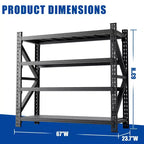 VIYET 63H, Étagère de garage métallique robuste à 4 niveaux, capacité de 2268 kg, unité de rangement industrielle réglable, noire