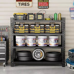 VIYET 63H, Étagère de garage métallique robuste à 4 niveaux, capacité de 2268 kg, unité de rangement industrielle réglable, noire