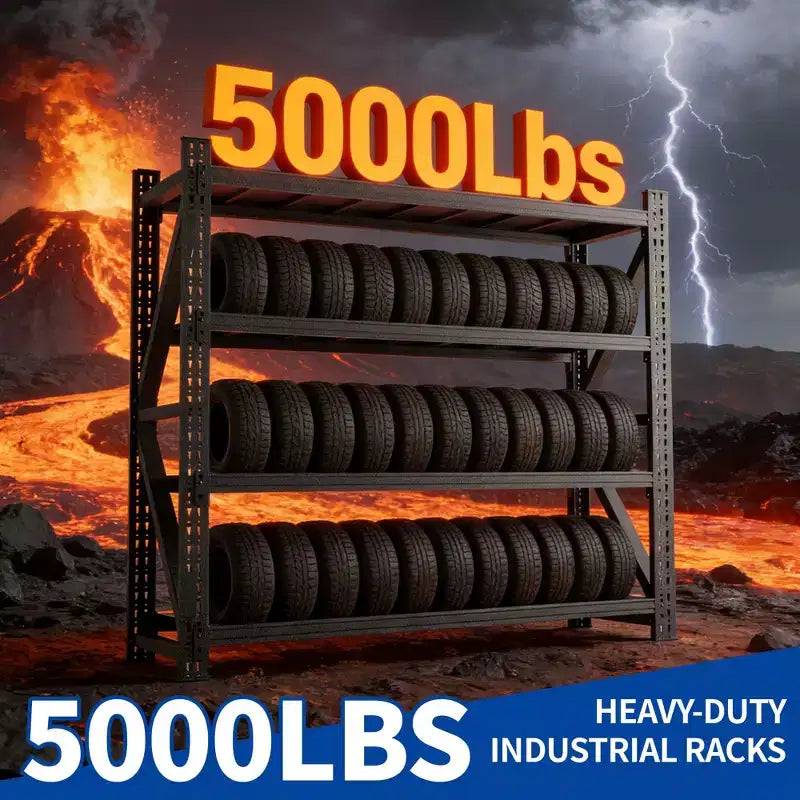 VIYET 63H, Étagère de garage métallique robuste à 4 niveaux, capacité de 2268 kg, unité de rangement industrielle réglable, noire